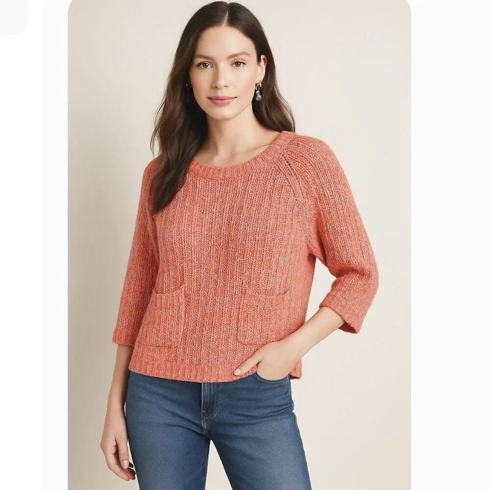 Anthropologie Moth Neon Marled Swing Sweater Top 3/4 Sleeve Size Small